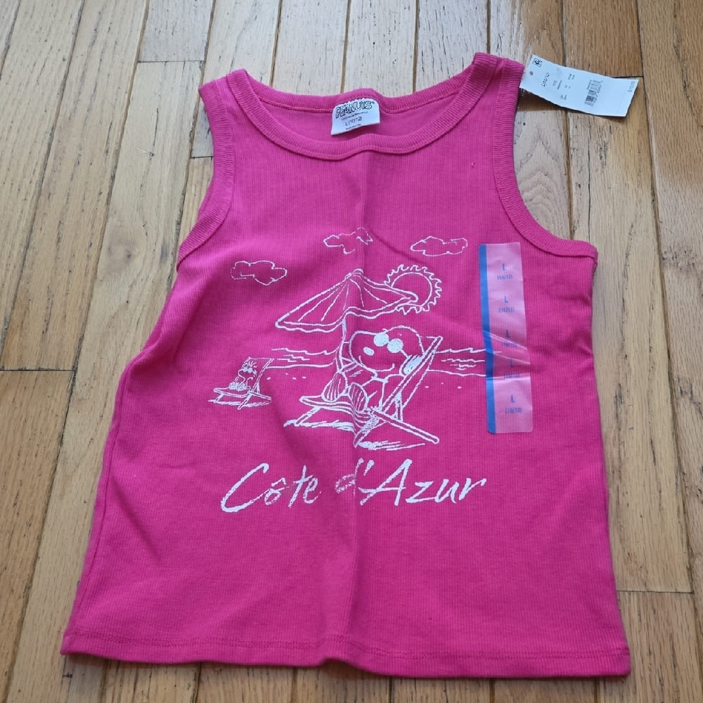 Peanuts Hot Pink Tank Top with Beach Snoopy Graphic